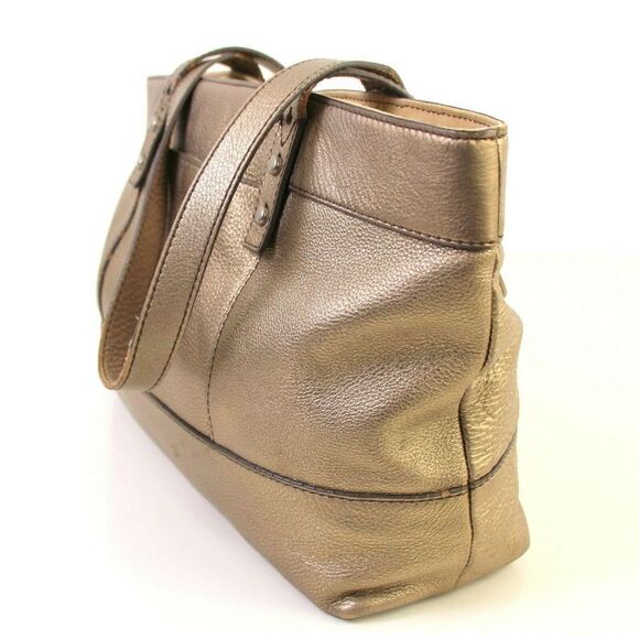 FOSSIL ANTIQUE GOLD GENUINE LEATHER BOHO SHOULDER BAG HANDBAG TOTE HOBO PURSE - Picture 5 of 12